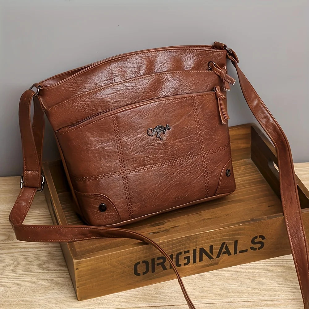 Elegant Vintage Style Shoulder Bag, Faux Leather Multiple Pockets Crossbody Bag, Adjustable Strap, Women's Commuter Work Purse