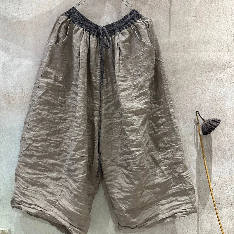 2025 New Wide Leg Pants High Quality Women's 2025 Thin Summer Spring Ramie Literary Retro Loose Personalized Women's Hemp Pants