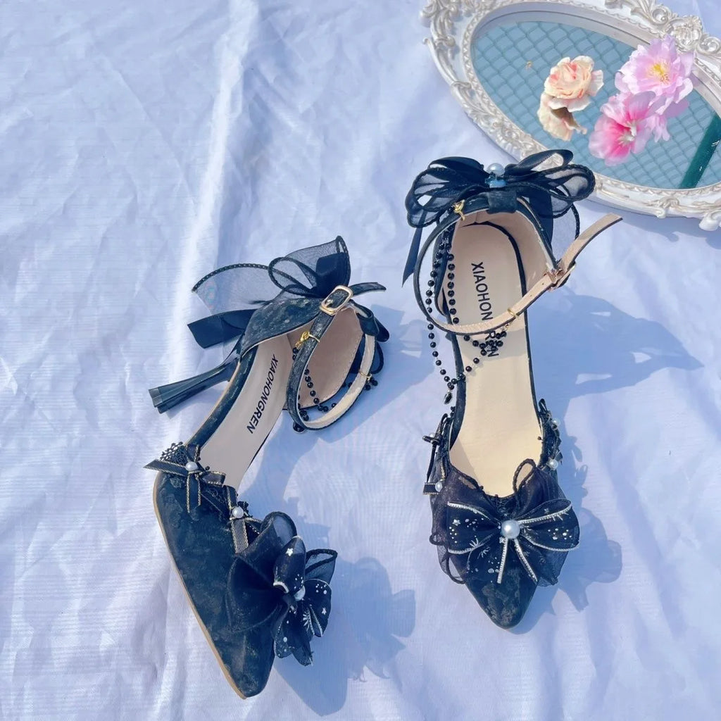 Elegant woman heeled shoes black lolita shoes heels for ladies y2k dress shoes for women High quality wedding shoes bride